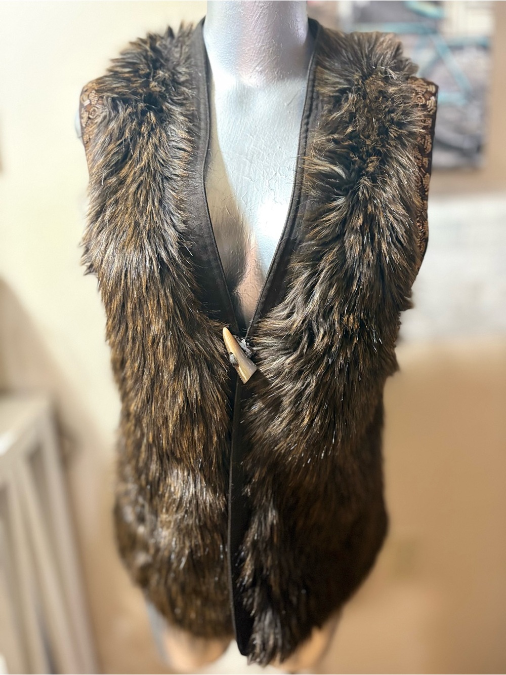 Faux Fur Brown Vest - Women's Cozy Layer